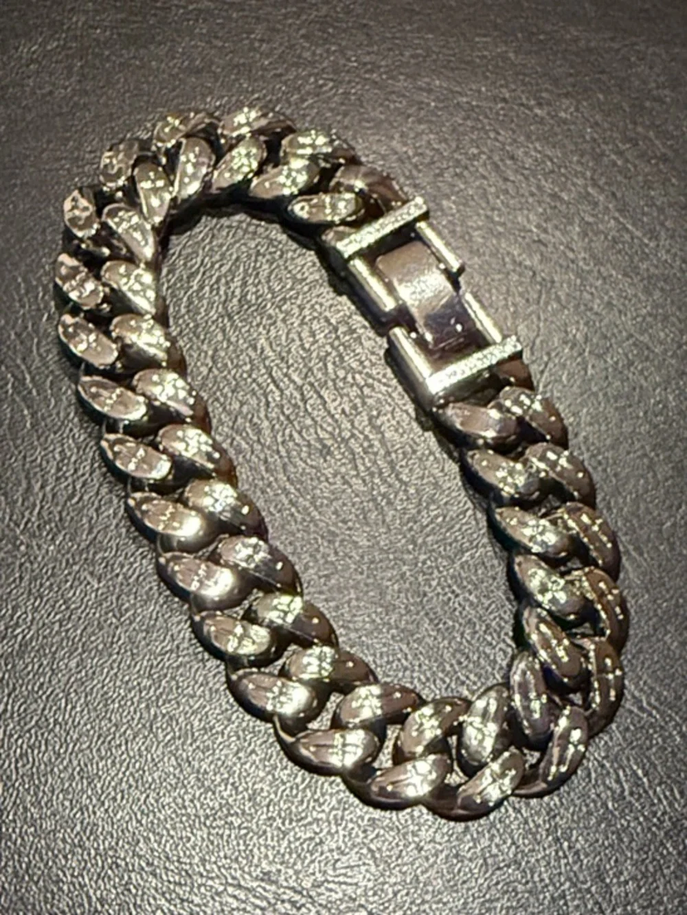 Men's White GF Cuban Link Chain Bracelet - 8”